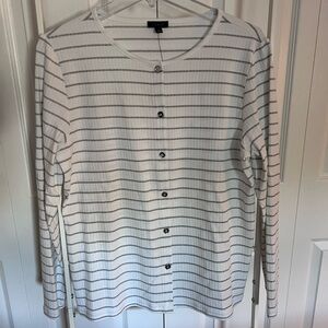Talbots Cardigan White and Gray Striped